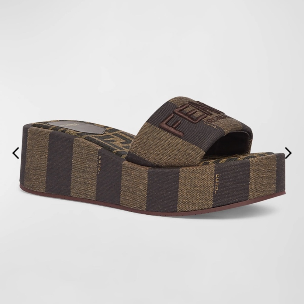 Fendi Sunshine Pequin Striped Platform Sandals - Picture 2 of 11